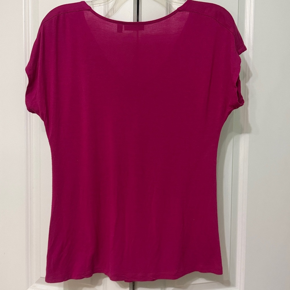 Apt. 9 Fuchsia Pink Sequin V-Neck Top Blouse Size L Pleated Front Festive - Picture 8 of 9